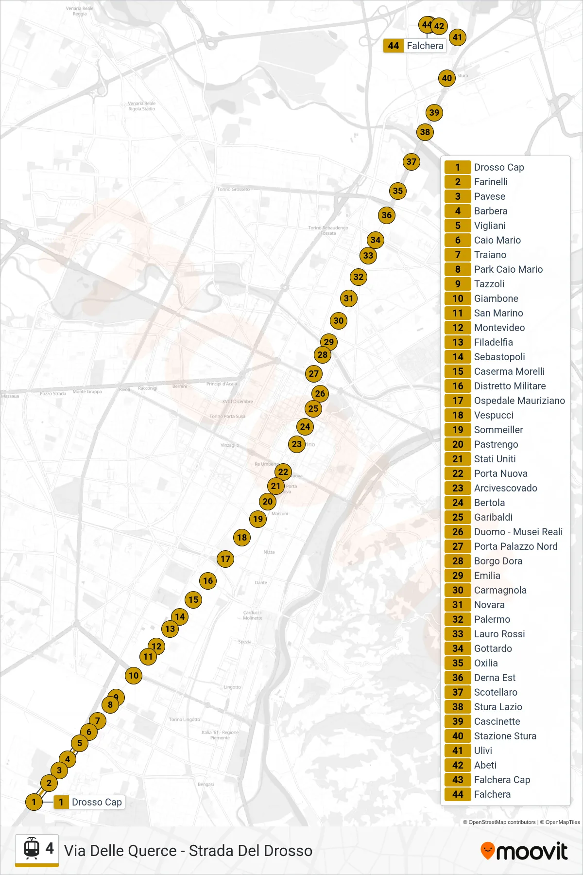 Linea 4 tram (Falchera) - Percorsi e fermate sulla mappa