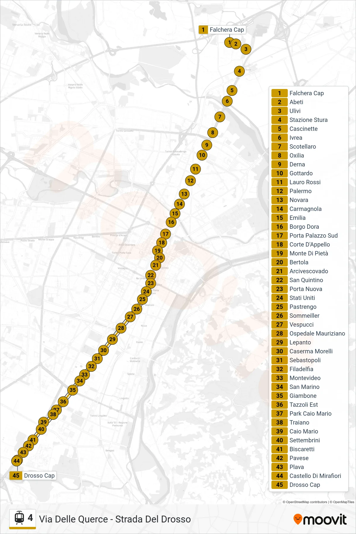 Linea 4 tram (Drosso) - Percorsi e fermate sulla mappa