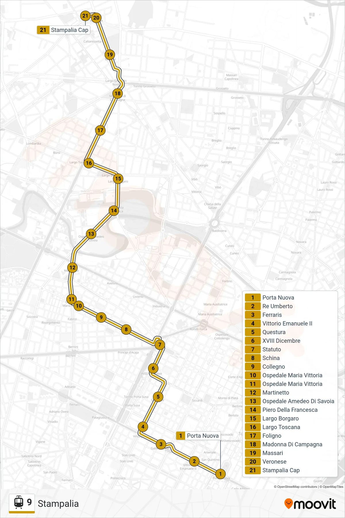 Linea 9 tram (Stampalia) - Percorsi e fermate sulla mappa