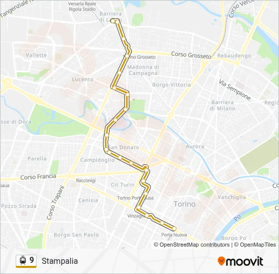 Percorso linea tram 9