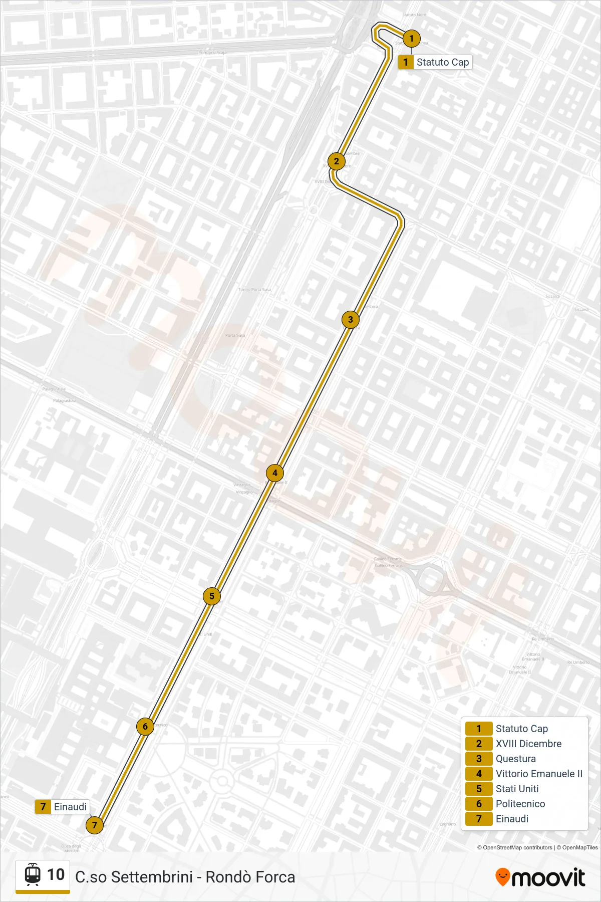 Linea 10 tram (Einaudi) - Percorsi e fermate sulla mappa