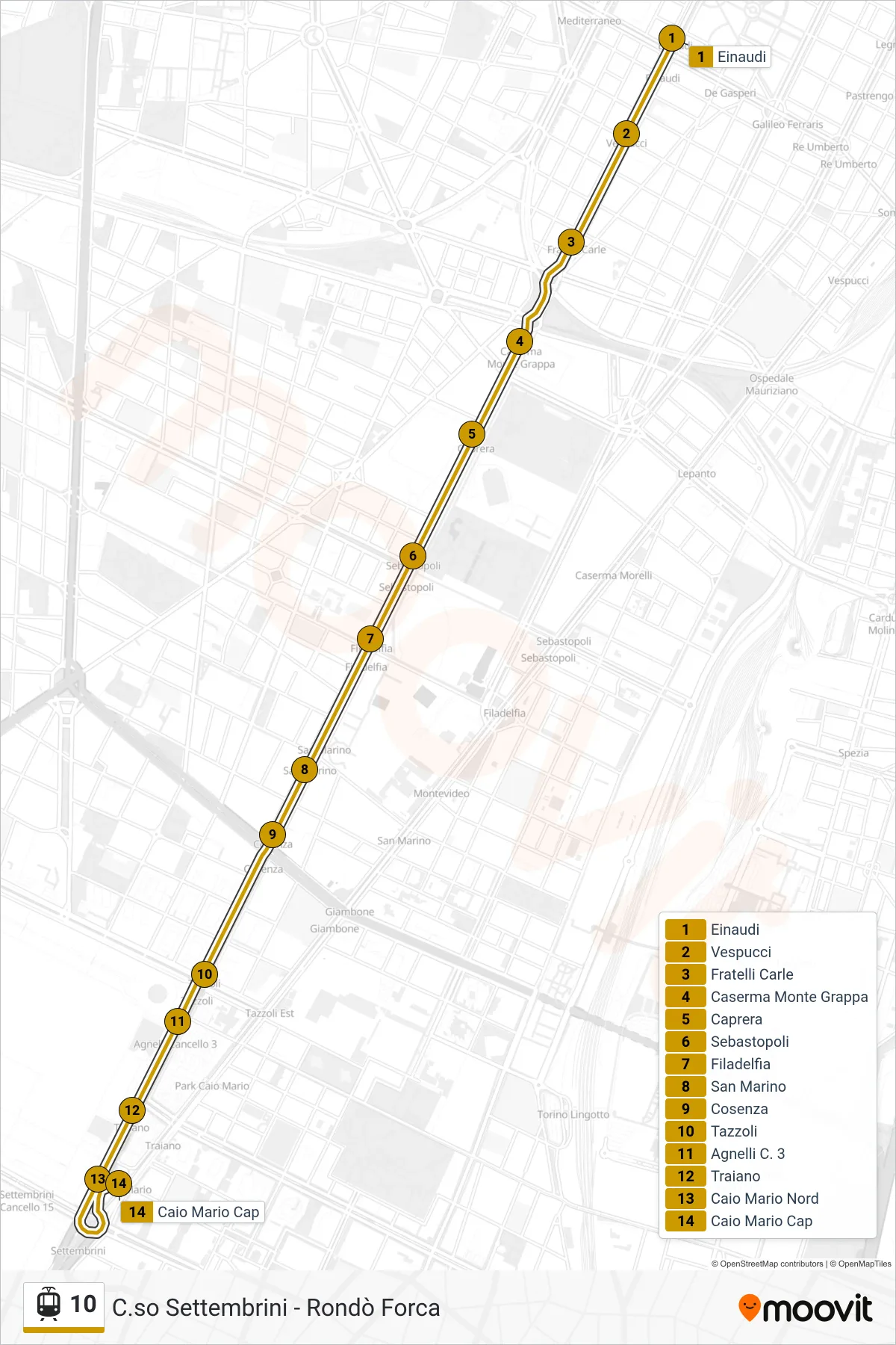 Linea 10 tram (Caio Mario) - Percorsi e fermate sulla mappa