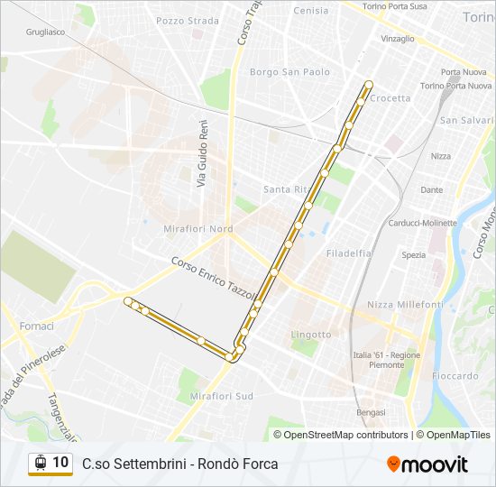 Percorso linea tram 10