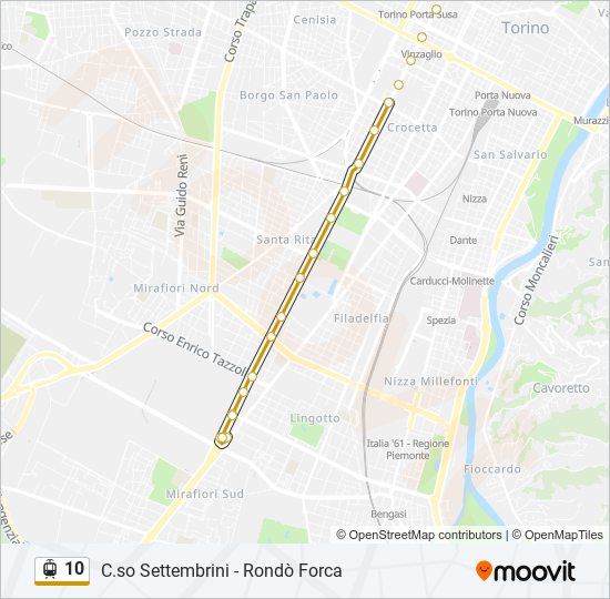 Percorso linea tram 10