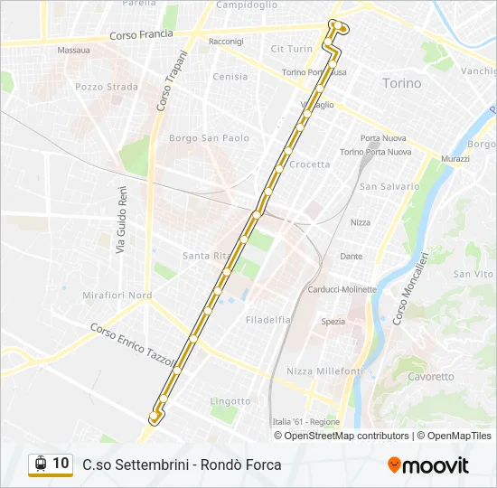 Percorso linea tram 10
