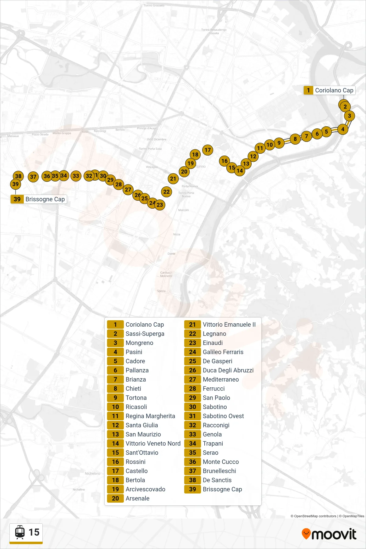 Linea 15 tram (Brissogne) - Percorsi e fermate sulla mappa