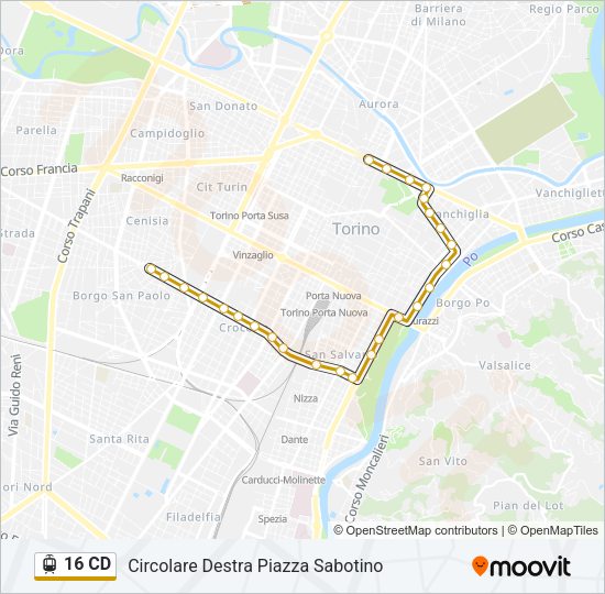 Percorso linea tram 16 CD