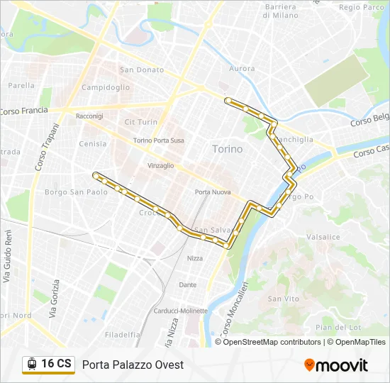 Percorso linea tram 16 CS