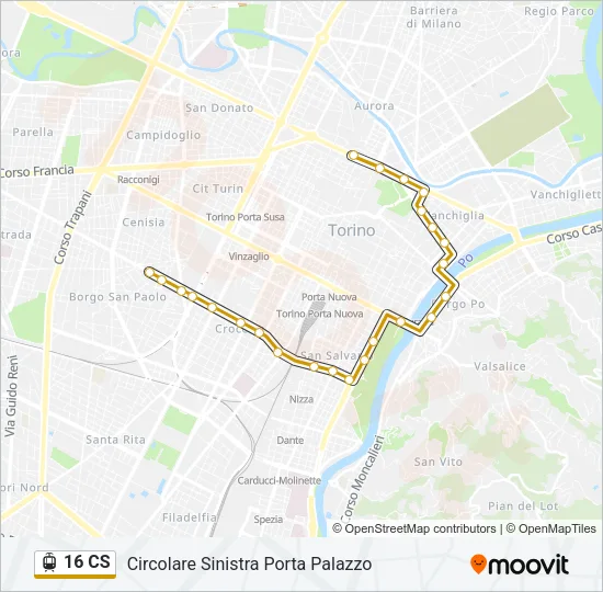 Percorso linea tram 16 CS