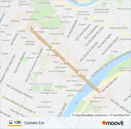 Percorso linea bus 13N