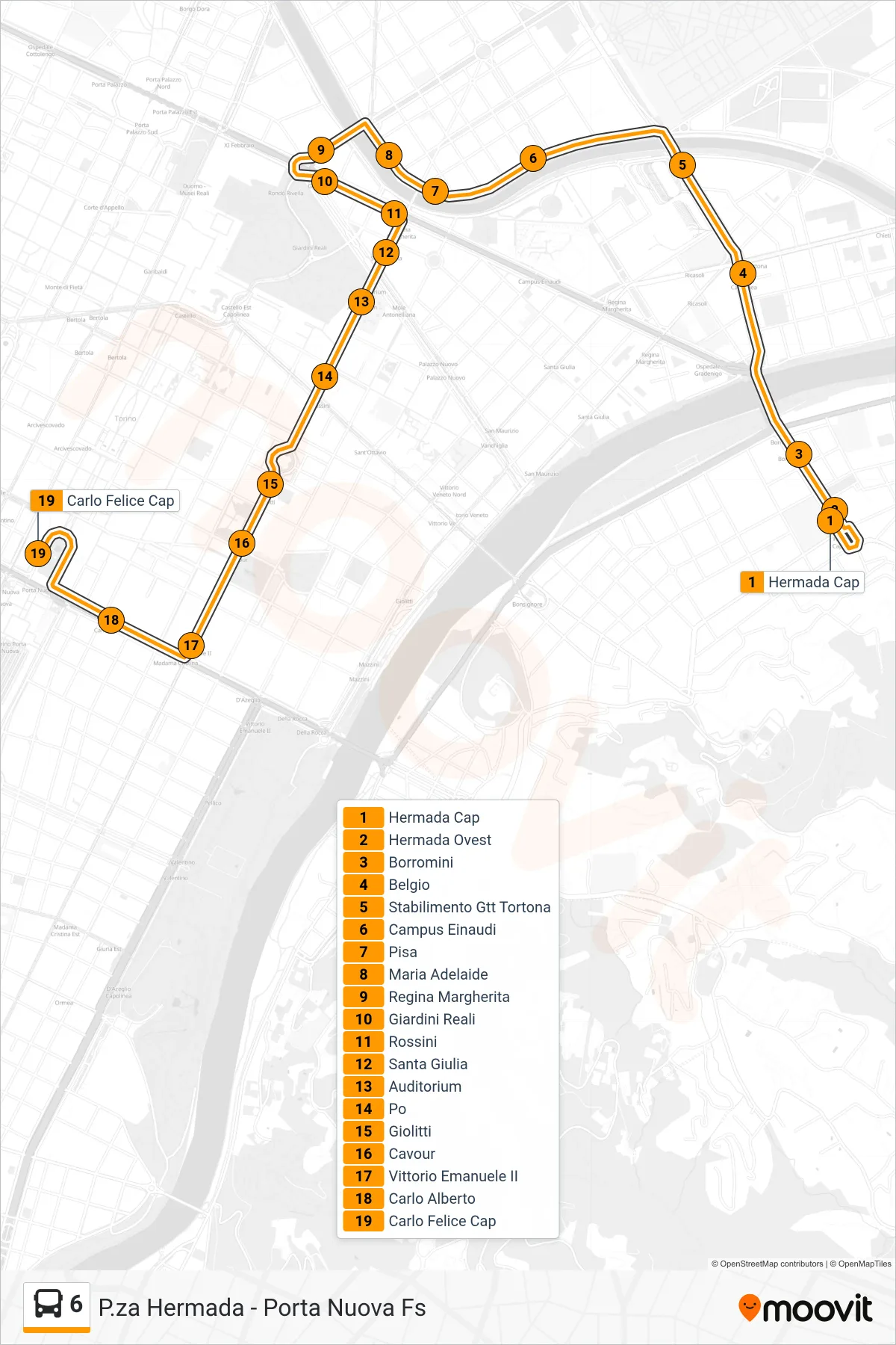Linea 6 bus (Carlo Felice) - Percorsi e fermate sulla mappa