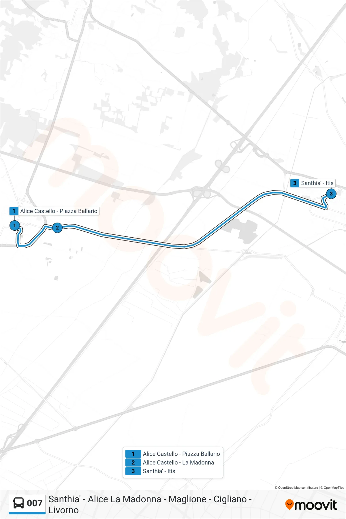 Linea 007 bus (Santhia' - Itis) - Percorsi e fermate sulla mappa