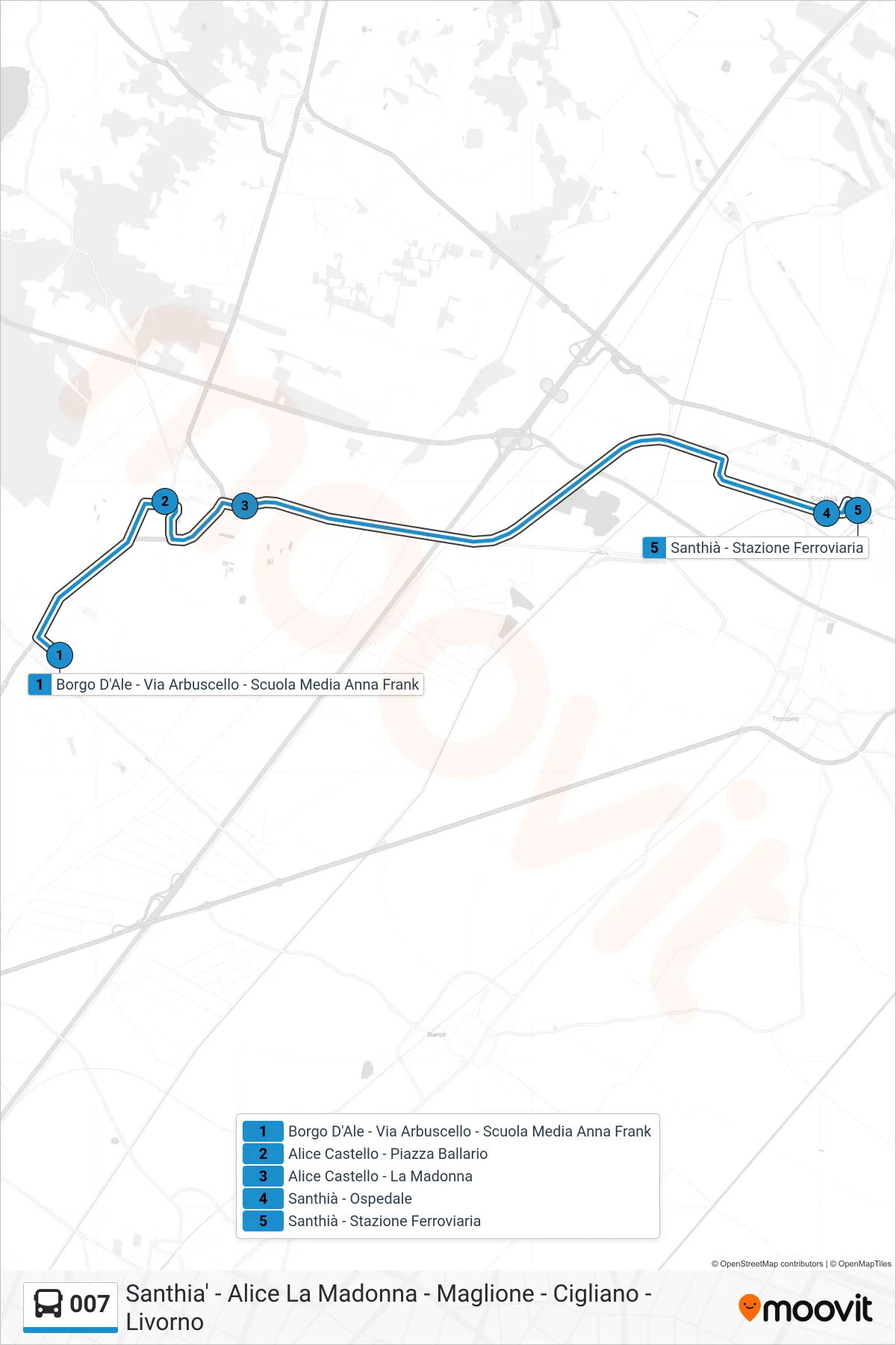 Linea 007 bus (Santhia' - Stazione Ferroviaria) - Percorsi e fermate sulla mappa