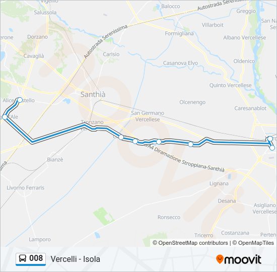 Percorso linea bus 008