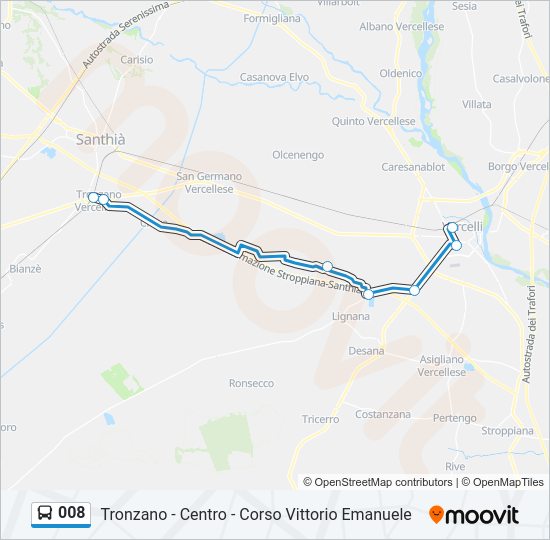 Percorso linea bus 008