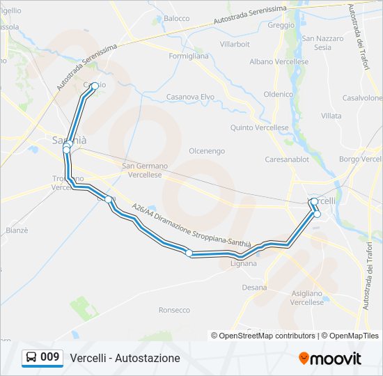 Percorso linea bus 009