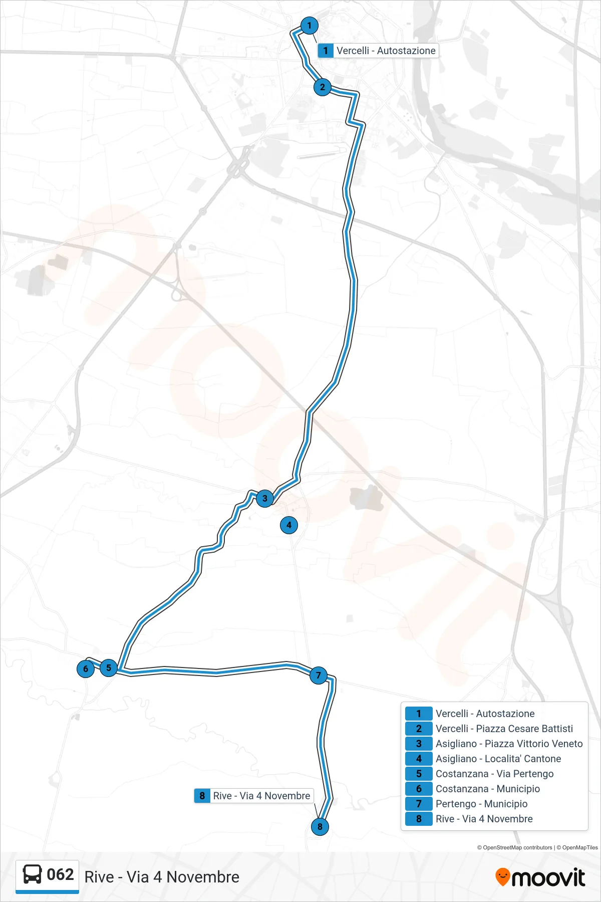 Linea 062  bus (Rive - Via 4 Novembre) - Percorsi e fermate sulla mappa