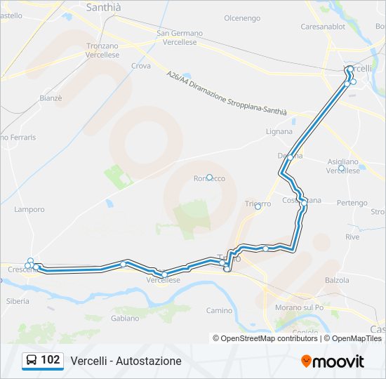 Percorso linea bus 102