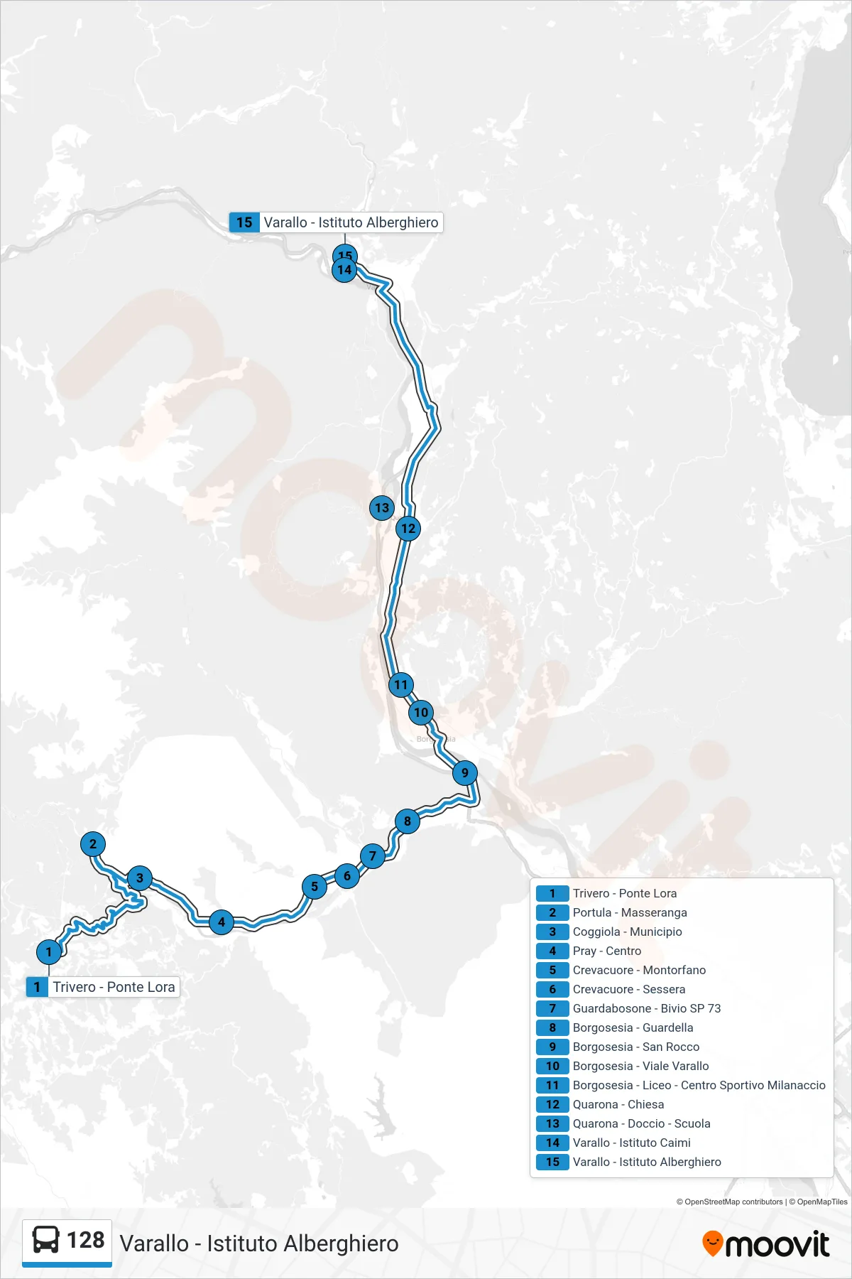 Linea 128 bus (Varallo - Istituto Alberghiero) - Percorsi e fermate sulla mappa