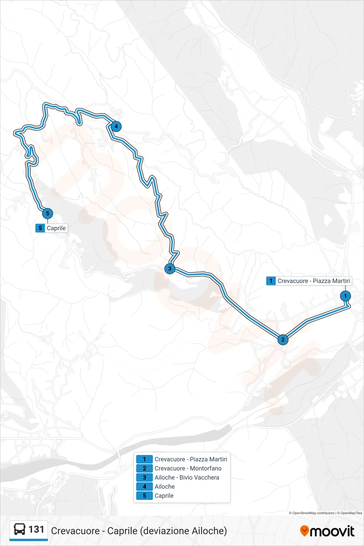 Linea 131 bus (Caprile) - Percorsi e fermate sulla mappa