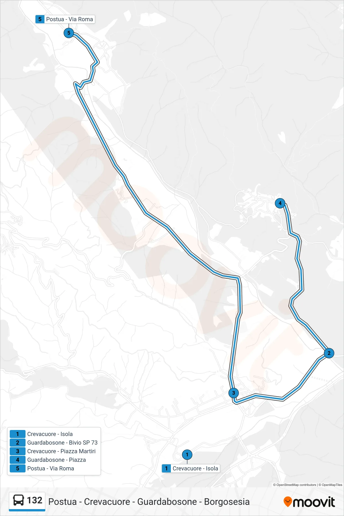 Linea 132 bus (Postua - Via Roma) - Percorsi e fermate sulla mappa