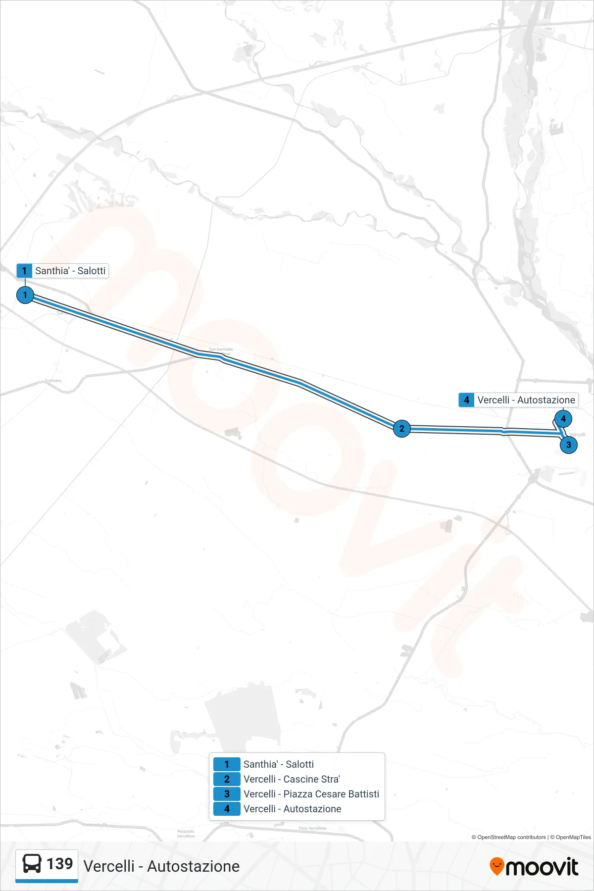 Linea 139 bus (Vercelli - Autostazione) - Percorsi e fermate sulla mappa