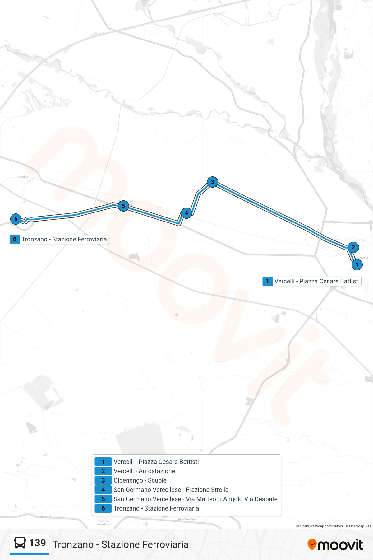 Linea 139  bus (Tronzano - Stazione Ferroviaria) - Percorsi e fermate sulla mappa