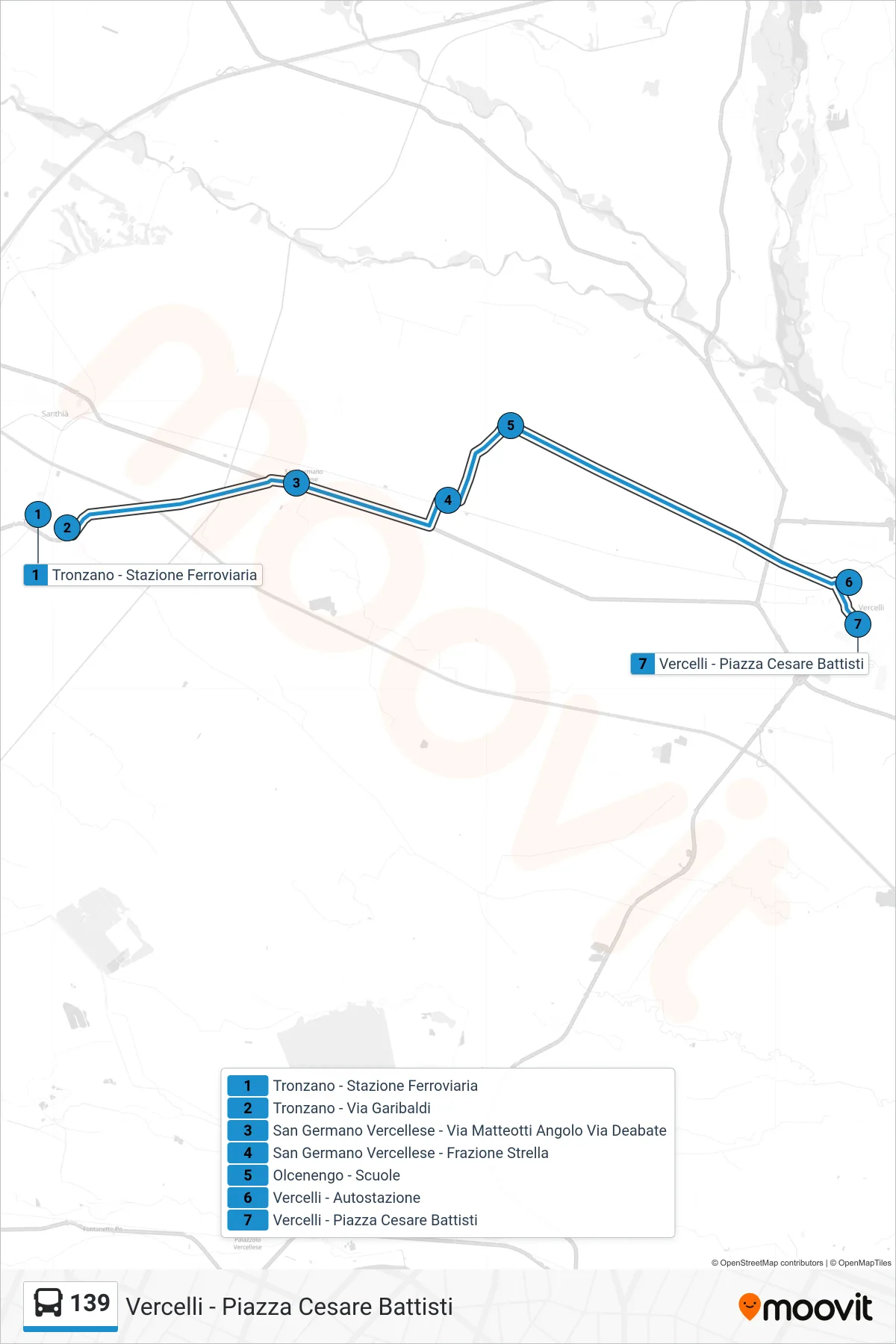 Linea 139 bus (Vercelli - Piazza Cesare Battisti) - Percorsi e fermate sulla mappa