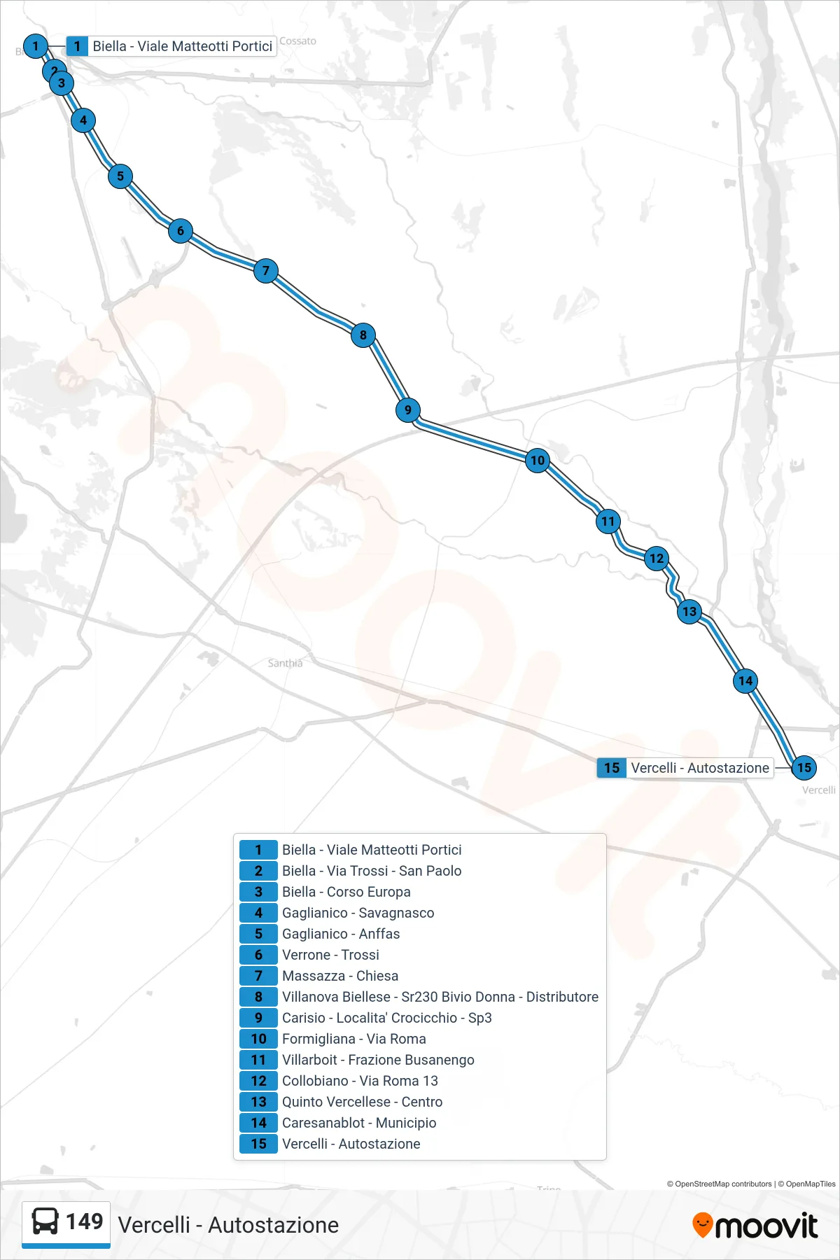 Linea 149 bus (Vercelli - Autostazione) - Percorsi e fermate sulla mappa