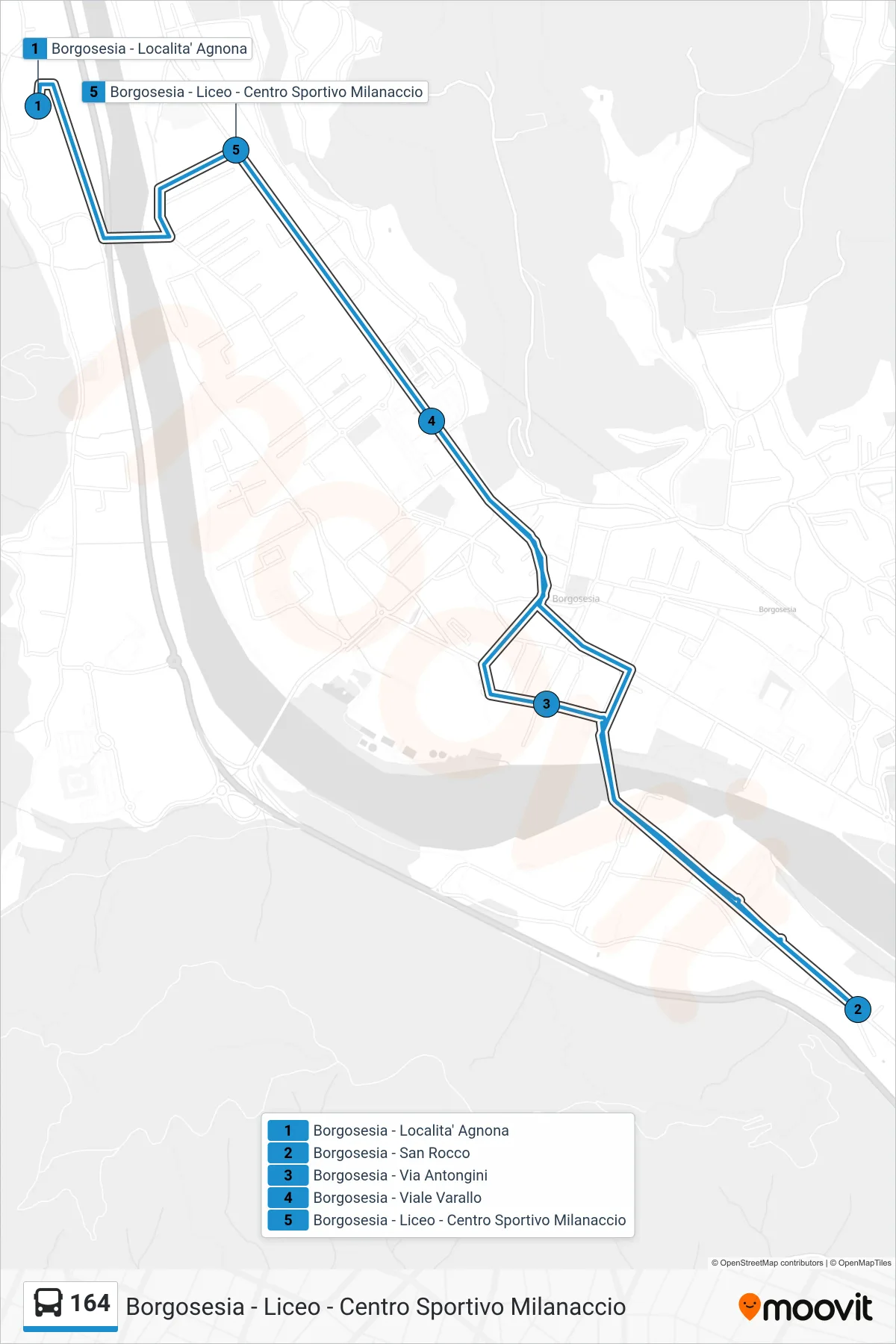 Linea 164 bus (Borgosesia - Liceo - Centro Sportivo Milanaccio) - Percorsi e fermate sulla mappa