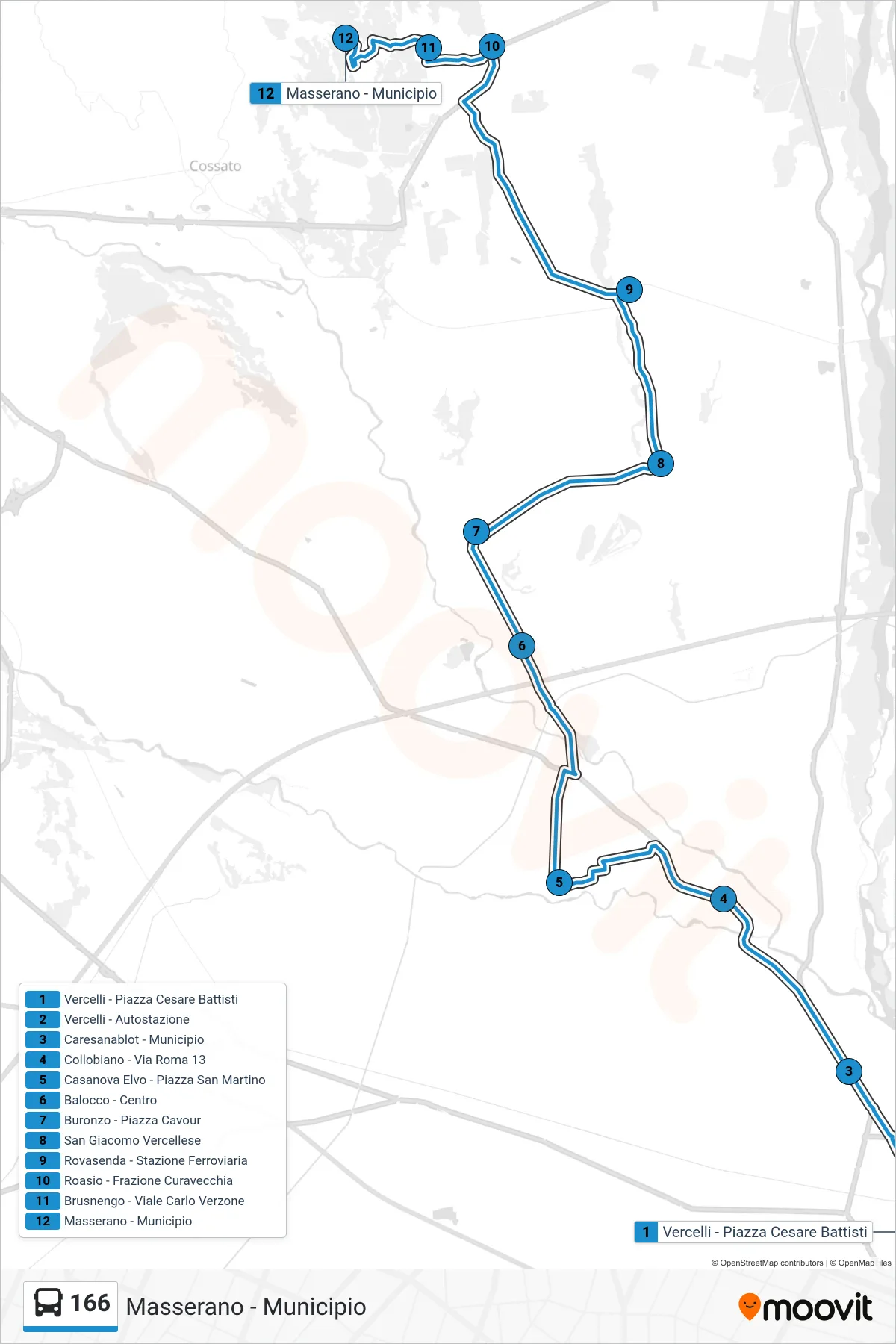 Linea 166 bus (Masserano - Municipio) - Percorsi e fermate sulla mappa
