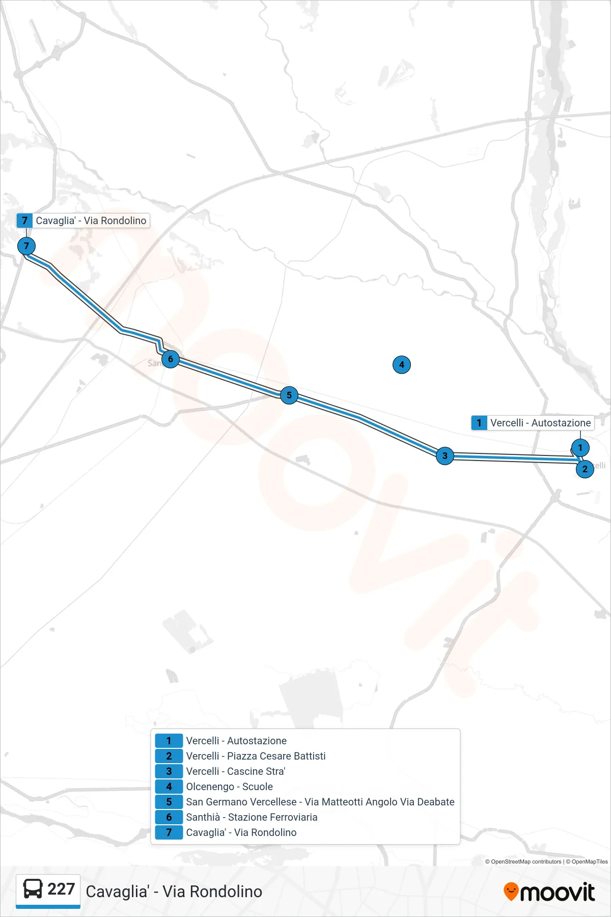 227 bus Line (Cavaglia - Via Rondolino) route and stops on a map