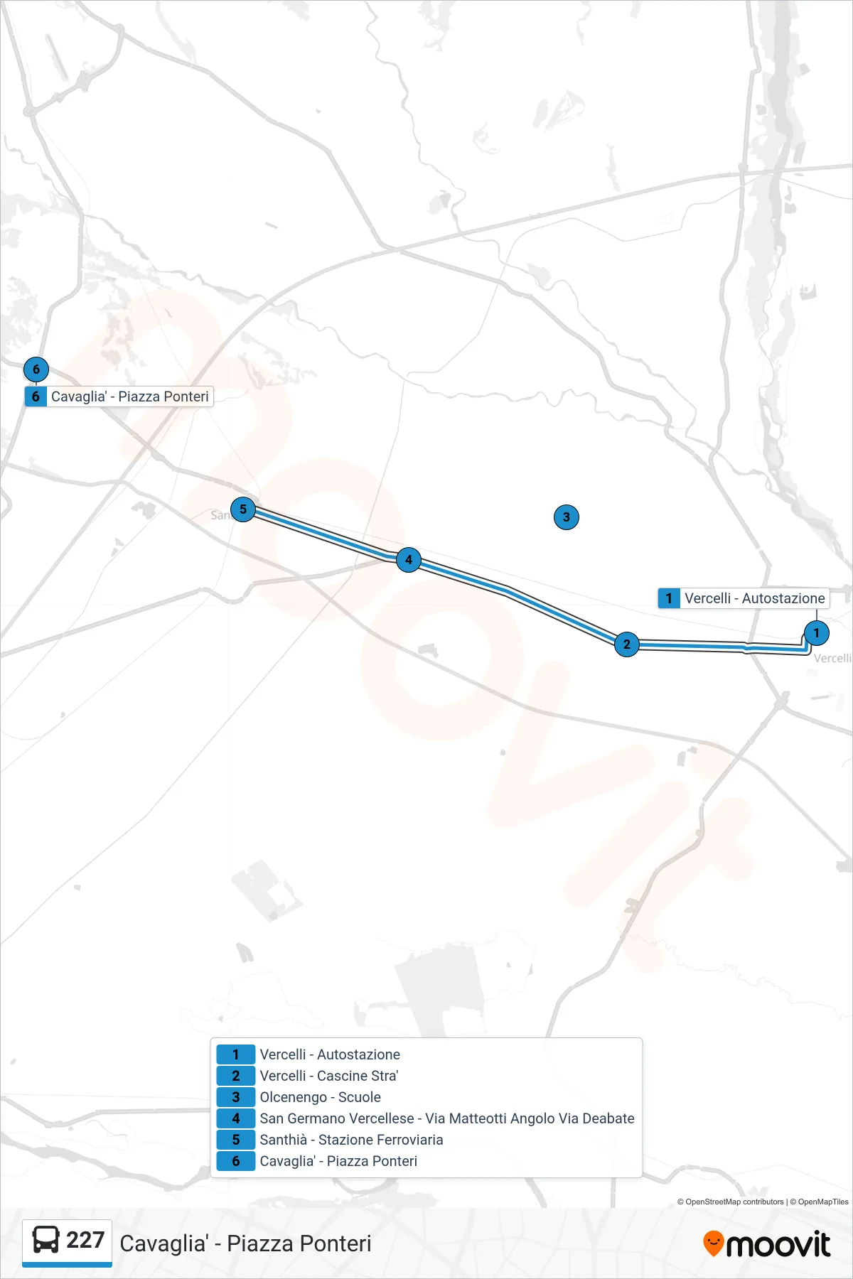Linea 227 bus (Cavaglia' - Piazza Ponteri) - Percorsi e fermate sulla mappa