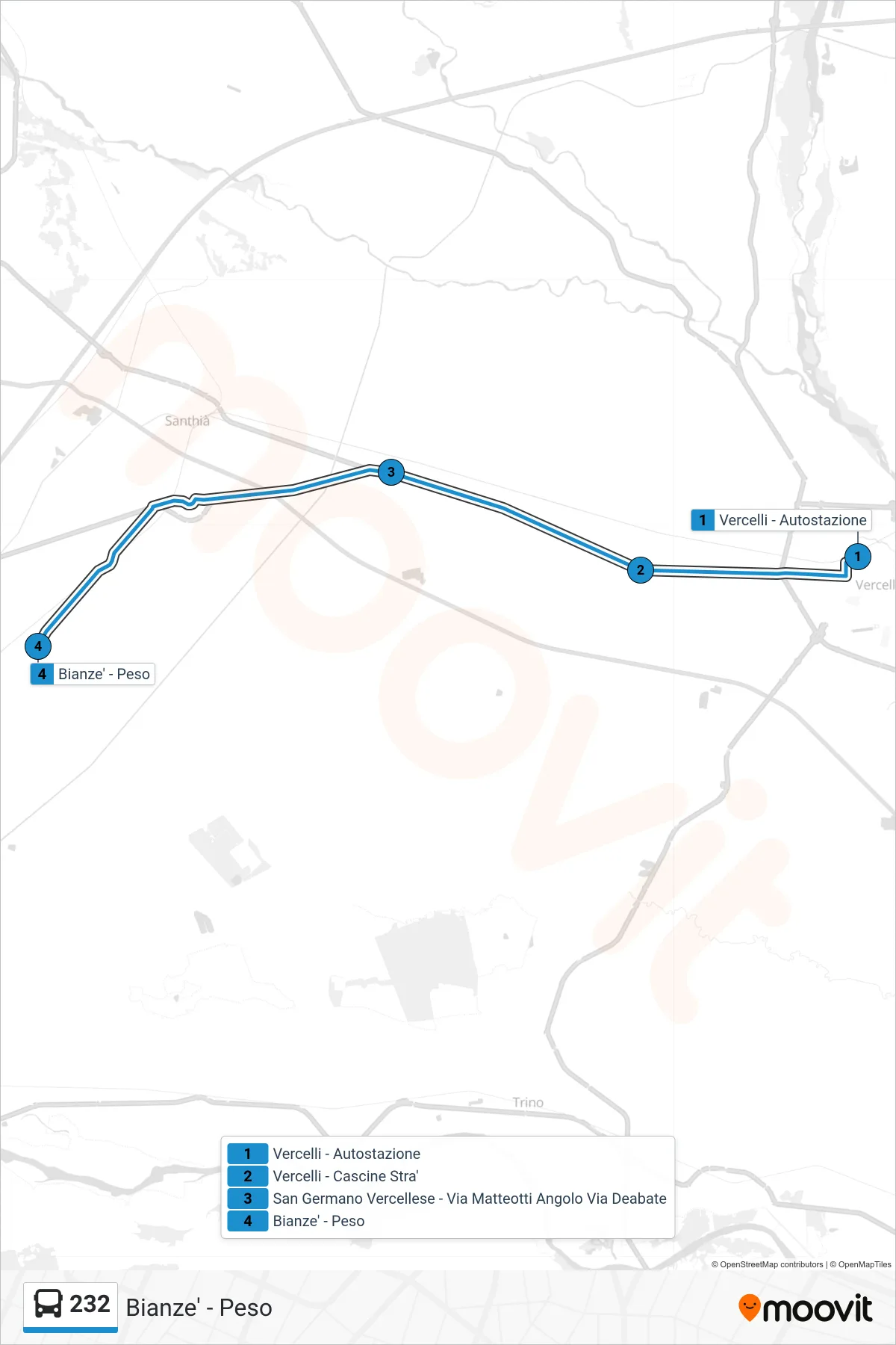 Linea 232 bus (Bianze' - Peso) - Percorsi e fermate sulla mappa