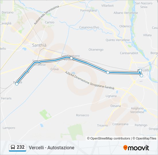 Percorso linea bus 232