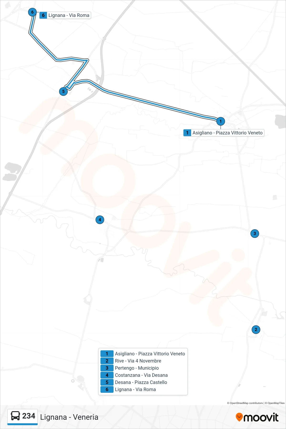 Linea 234 bus (Lignana - Veneria) - Percorsi e fermate sulla mappa