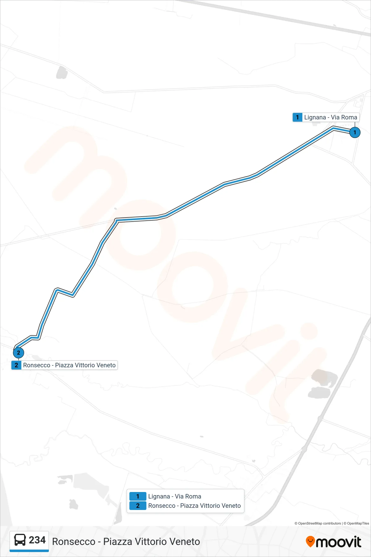 Linea 234 bus (Ronsecco - Piazza Vittorio Veneto) - Percorsi e fermate sulla mappa