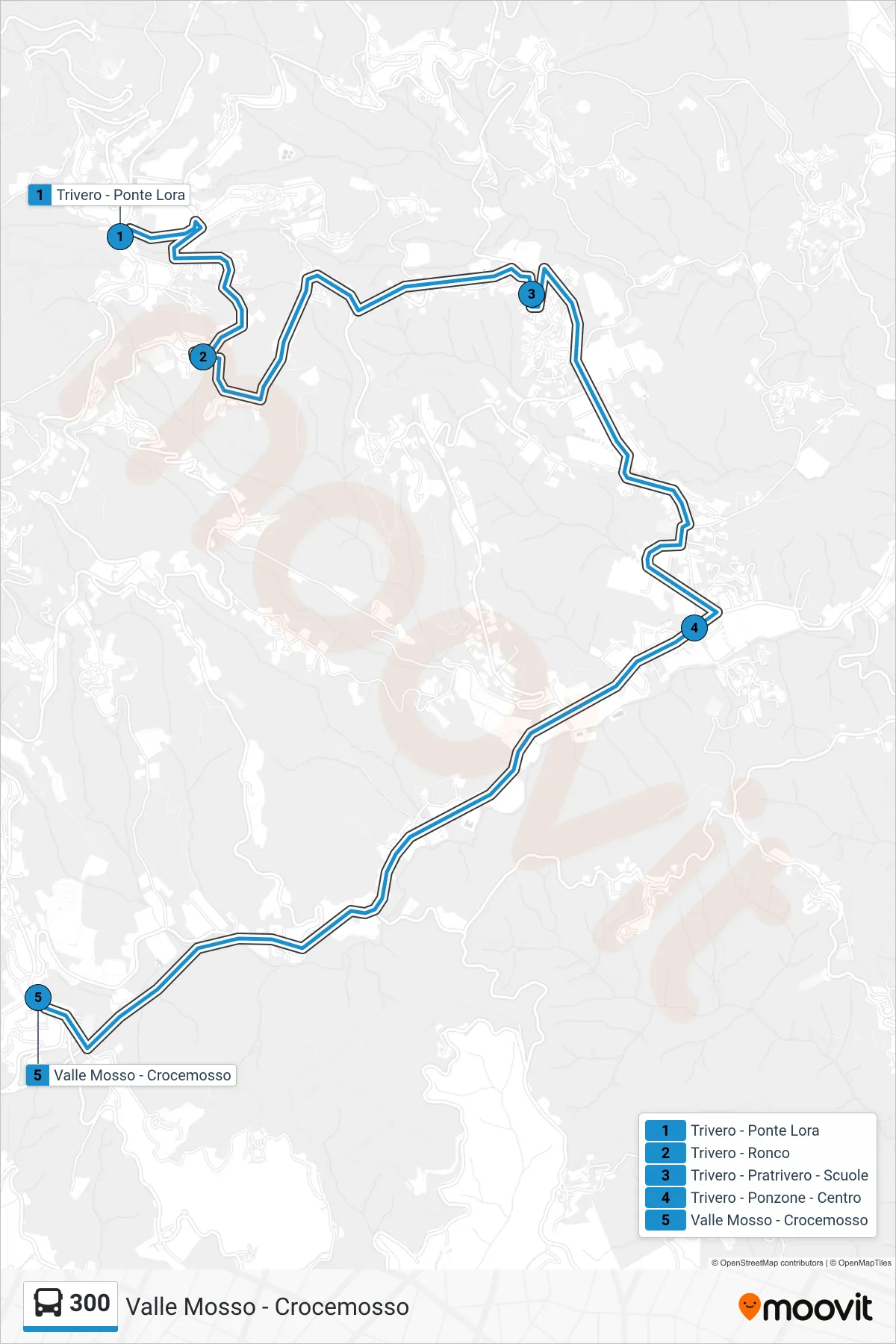 Linea 300 bus (Valle Mosso - Crocemosso) - Percorsi e fermate sulla mappa
