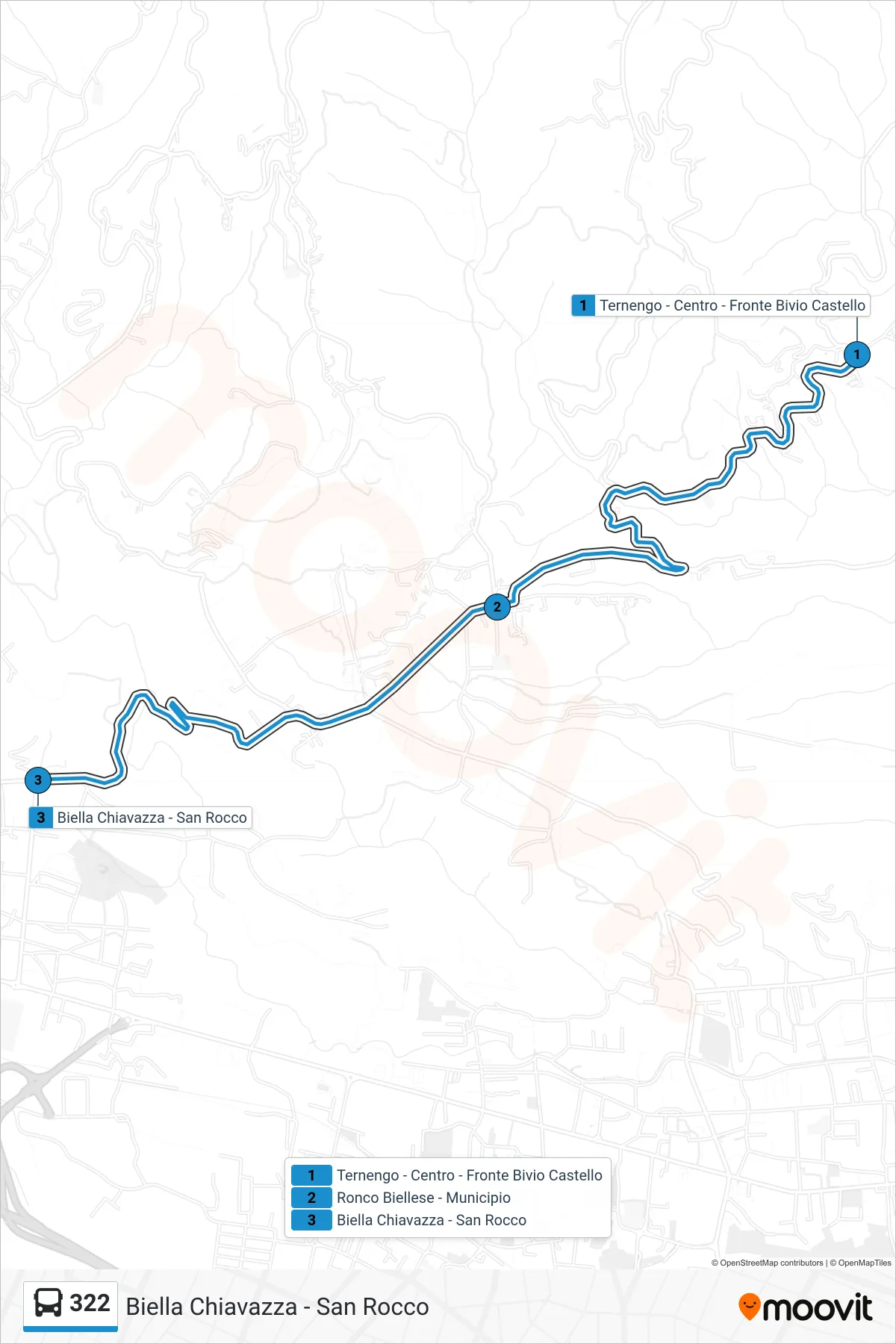 Linea 322  bus (Biella Chiavazza - San Rocco) - Percorsi e fermate sulla mappa