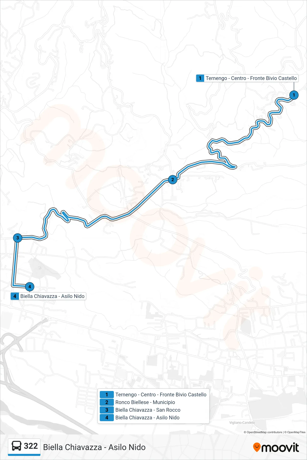 Linea 322  bus (Biella Chiavazza - Asilo Nido) - Percorsi e fermate sulla mappa