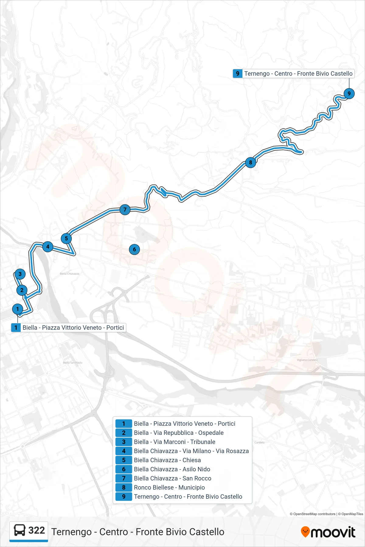 Linea 322 bus (Ternengo - Centro - Fronte Bivio Castello) - Percorsi e fermate sulla mappa