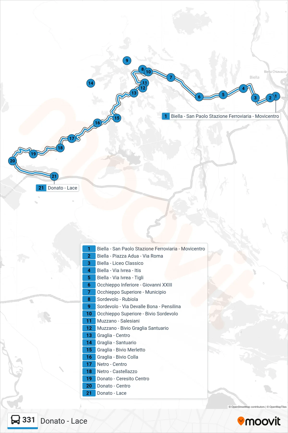 Linea 331 bus (Donato - Lace) - Percorsi e fermate sulla mappa