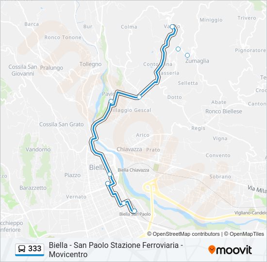 Percorso linea bus 333