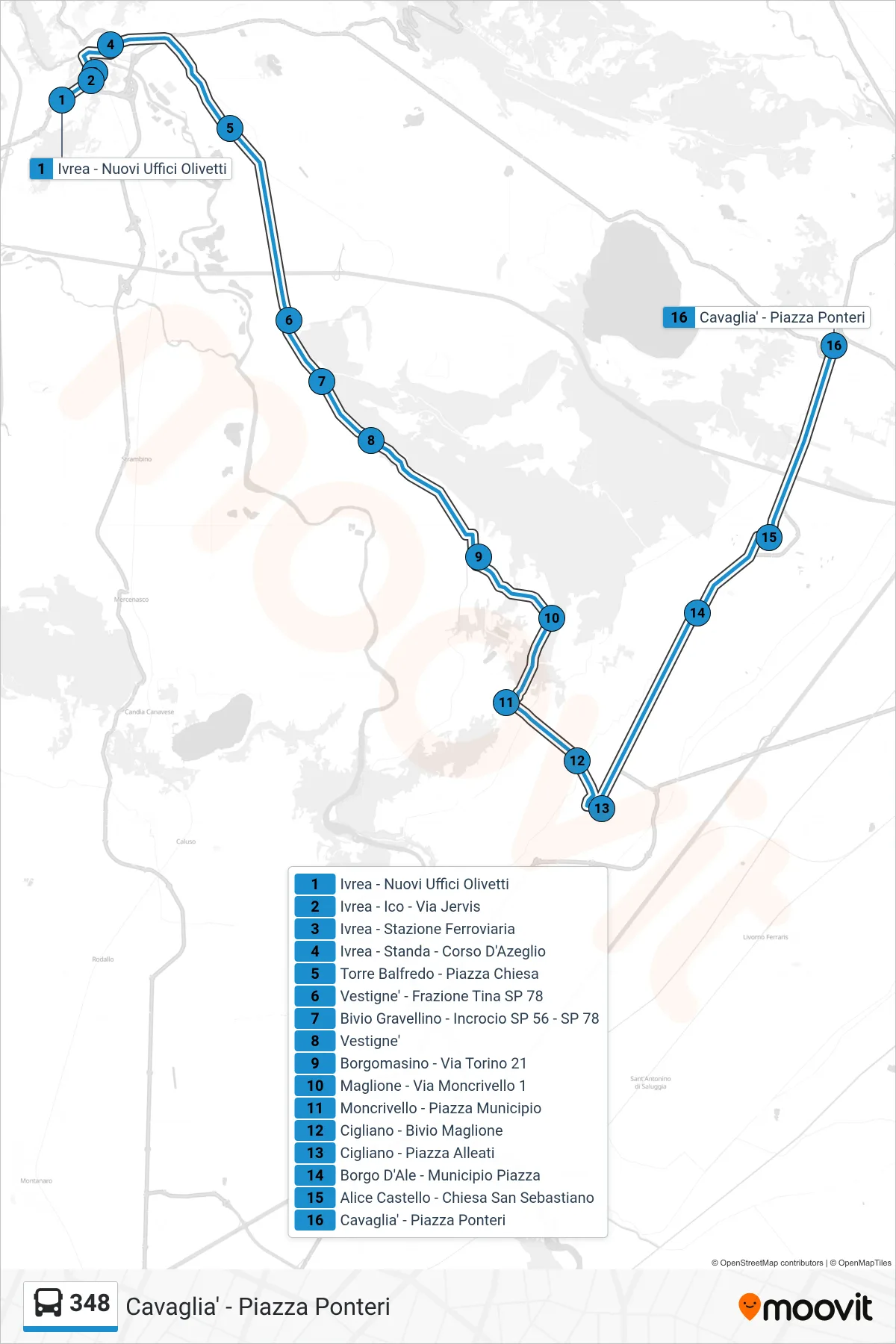 Linea 348 bus (Cavaglia' - Piazza Ponteri) - Percorsi e fermate sulla mappa