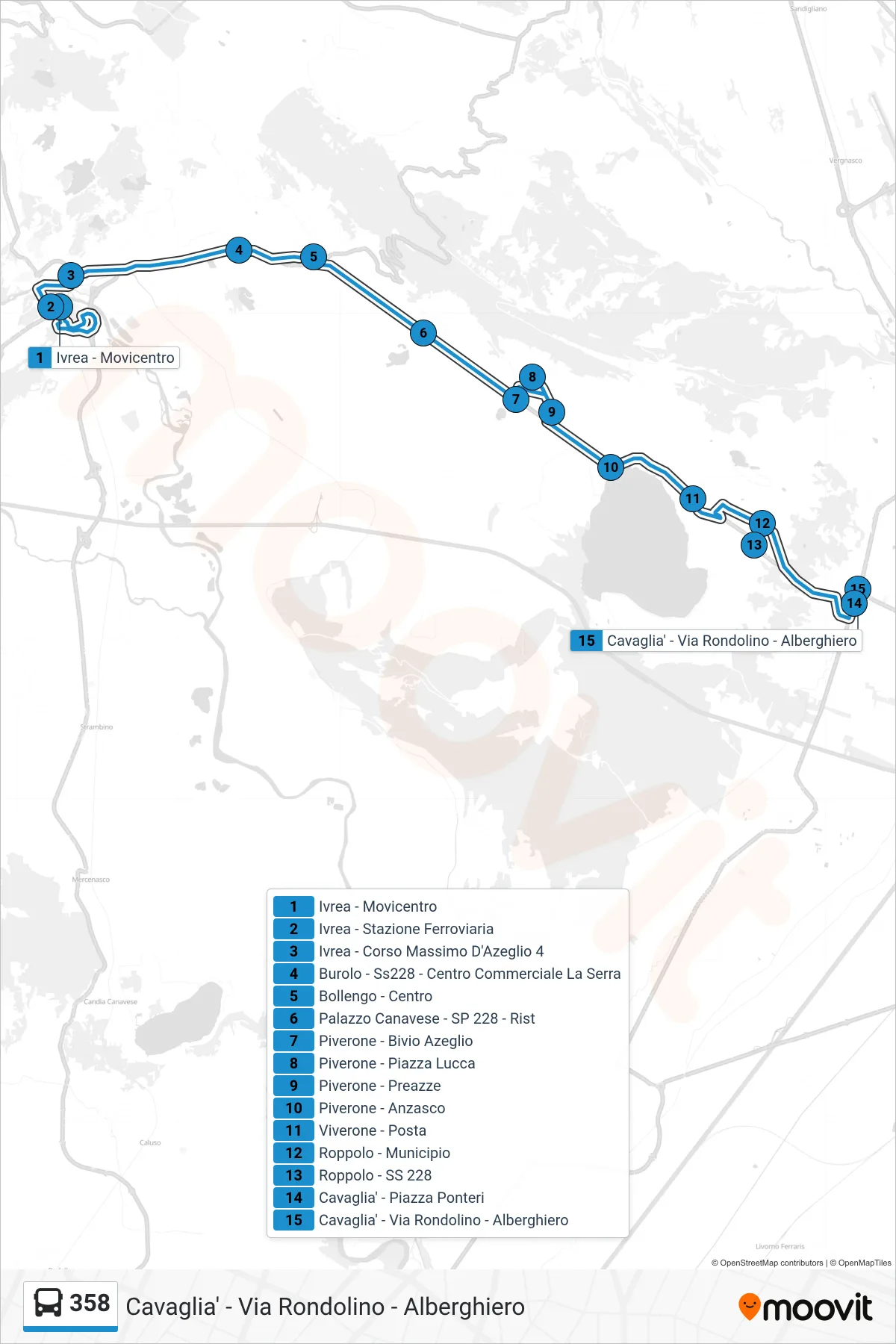Linea 358  bus (Cavaglia' - Via Rondolino - Alberghiero) - Percorsi e fermate sulla mappa