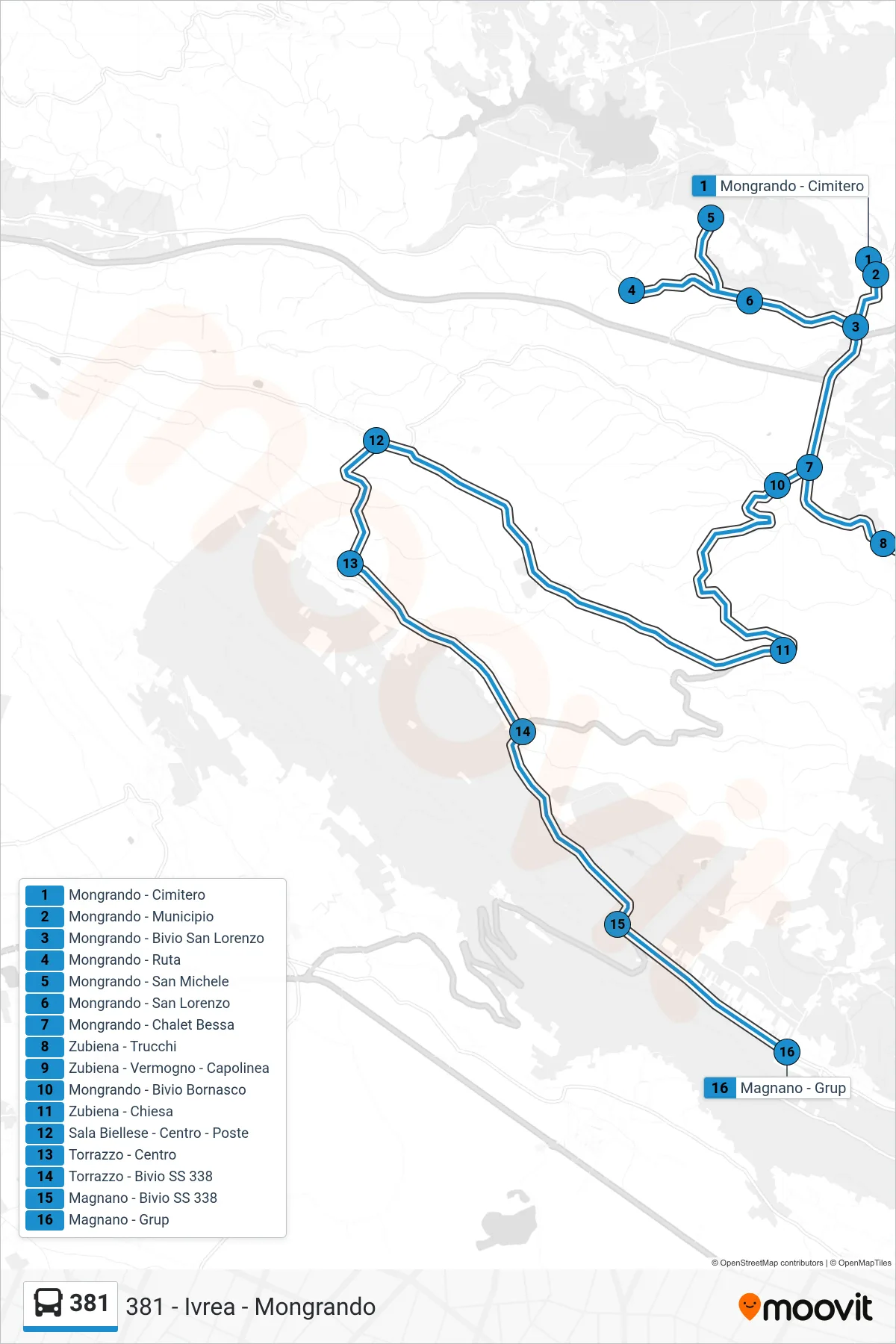 Linea 381 bus (Magnano - Grup) - Percorsi e fermate sulla mappa