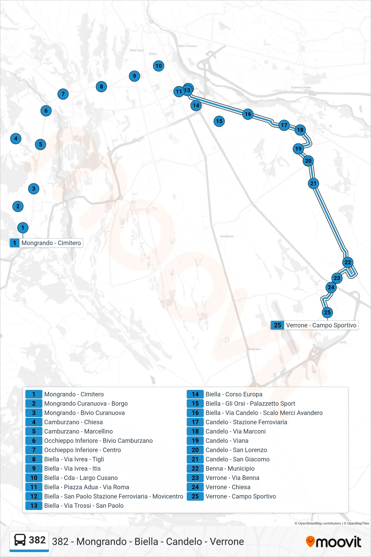 Linea 382  bus (Verrone - Campo Sportivo) - Percorsi e fermate sulla mappa