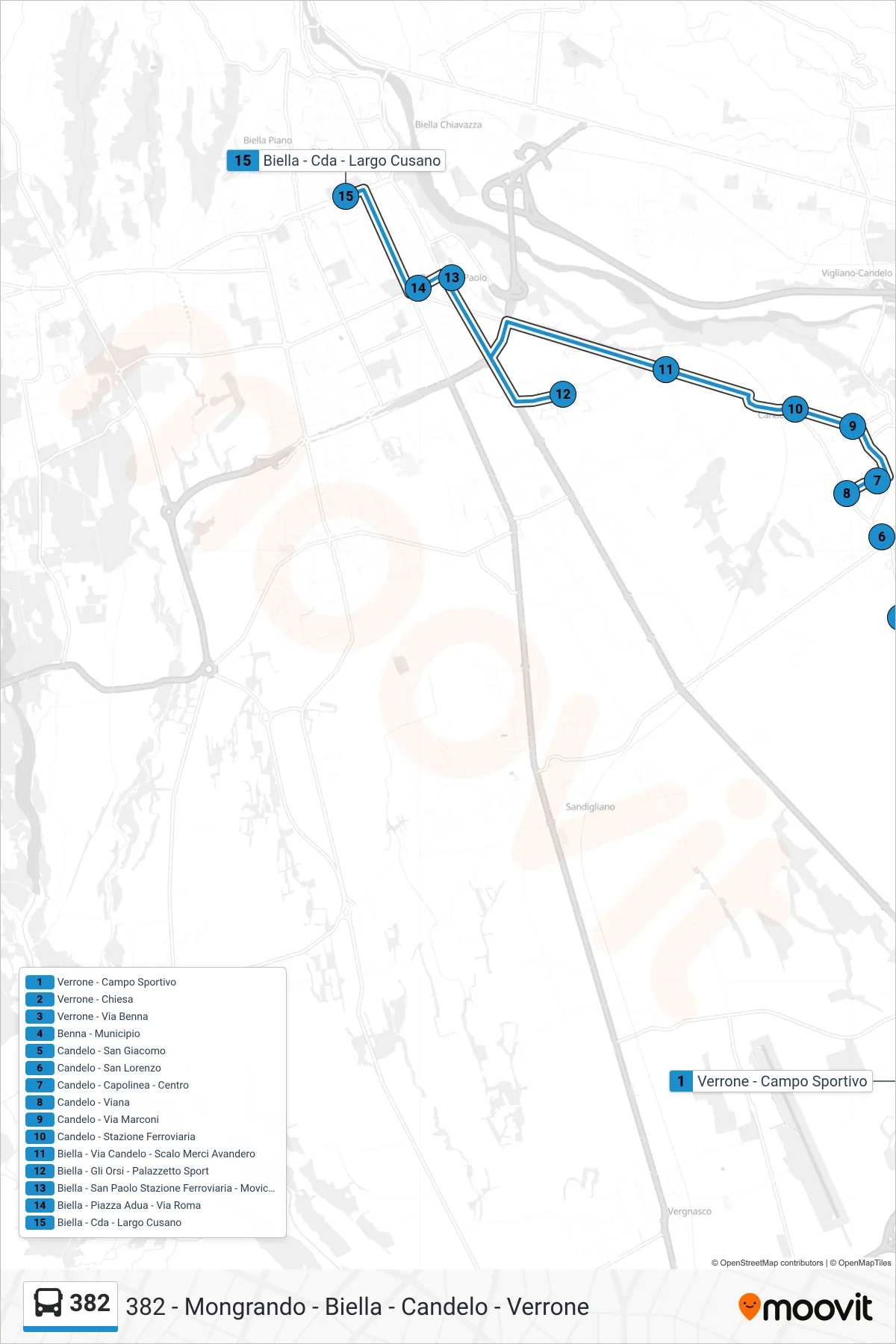 Linea 382 bus (Biella - Cda - Largo Cusano) - Percorsi e fermate sulla mappa