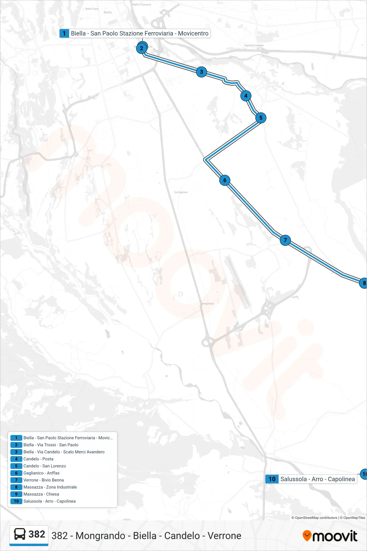 Linea 382  bus (Salussola - Arro - Capolinea) - Percorsi e fermate sulla mappa