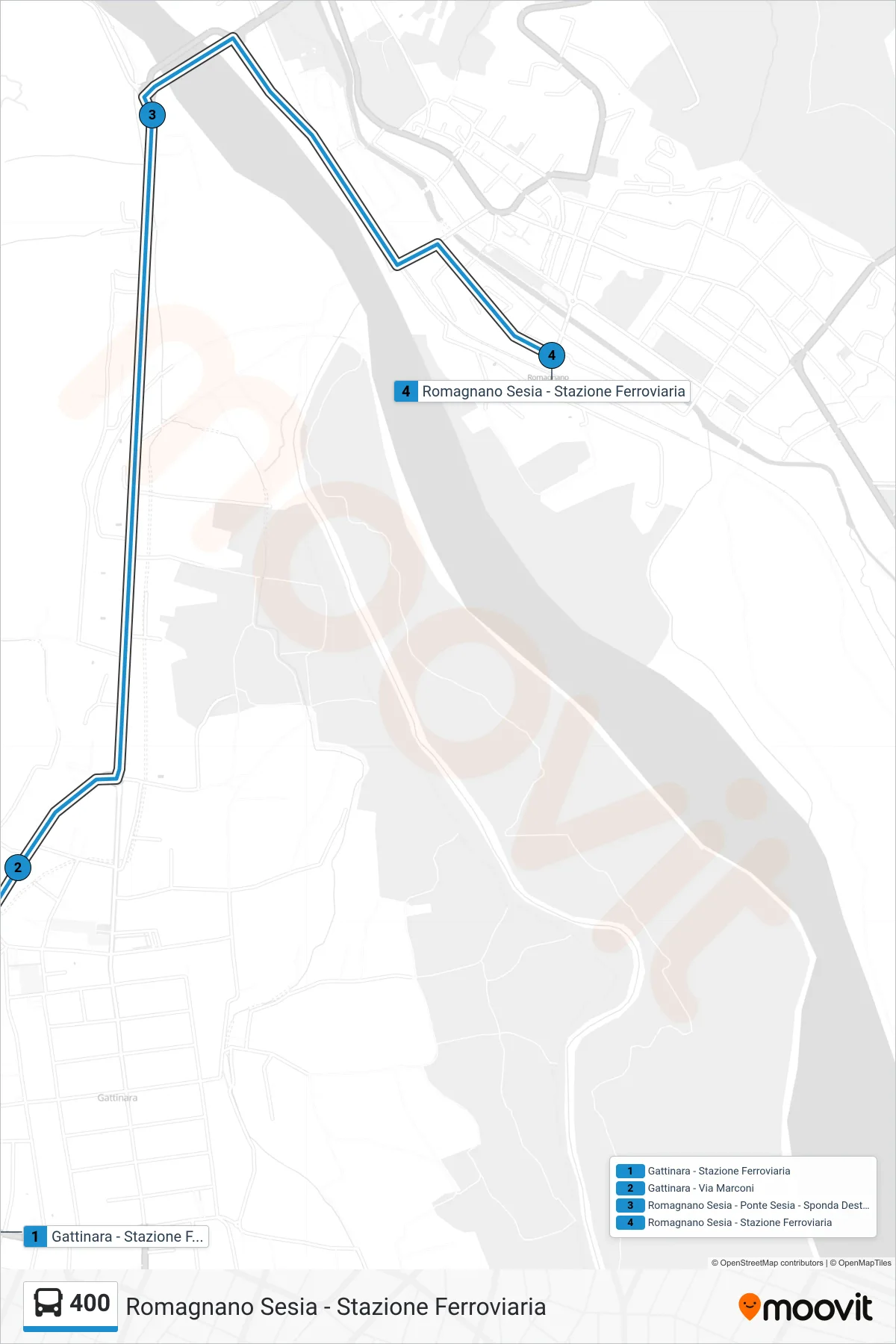 Linea 400 bus (Romagnano Sesia - Stazione Ferroviaria) - Percorsi e fermate sulla mappa